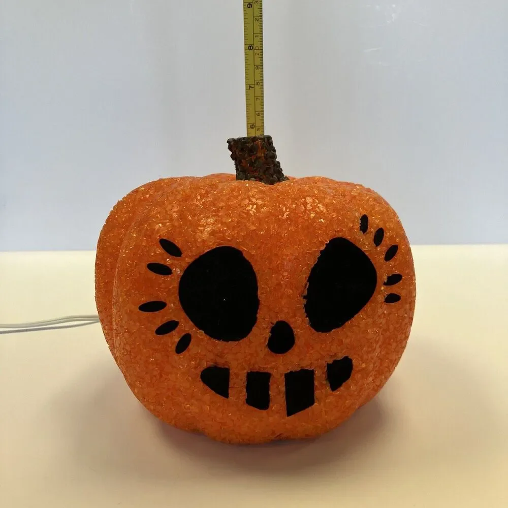 Vintage Halloween Melted Plastic Jack O  Lantern Lighted Sparkling 6” X 7”